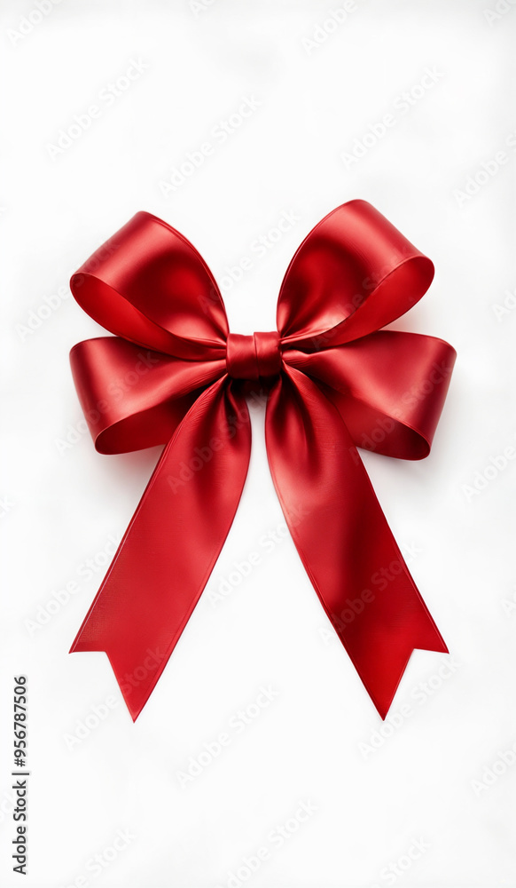A red Christmas ribbon and bow isolated on a white background. A red Christmas ribbon and bow isolated on a white background.