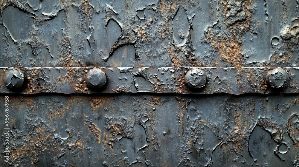 Weathered Metal Surface with Peeling Paint and Rivets Weathered Metal Surface with Peeling Paint and Rivets