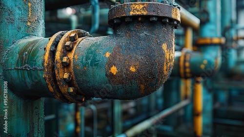 Rusted Metal Pipe with Yellow and Green Paint