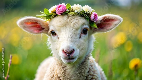 Adorable Lamb with Flower Crown.