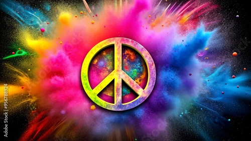 Peace Sign in a Colorful Explosion.