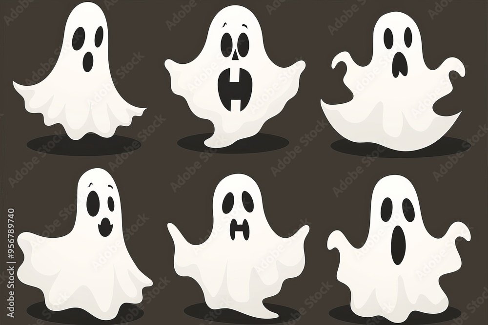 icon white ghosts on black, Halloween background icon white ghosts on black, Halloween background