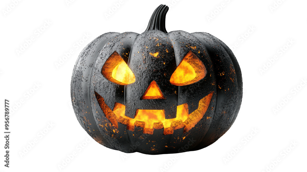 Fototapeta premium A glowing jack-o'-lantern with an eerie expression, perfect for Halloween-themed decorations and spooky celebrations.