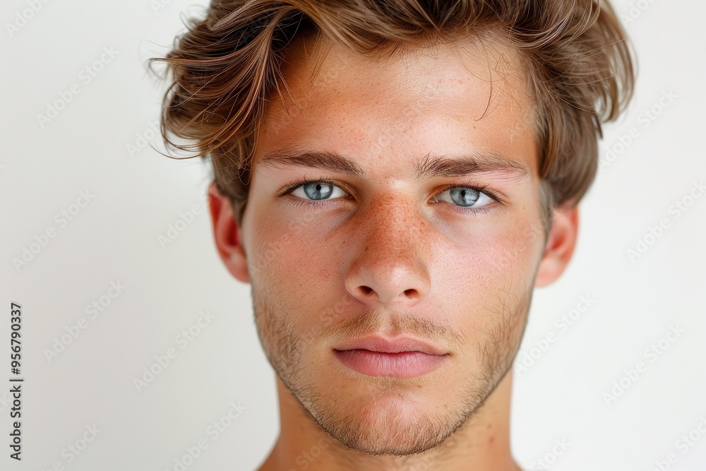 portrait of 25-year-old caucasian handsome young man on white background, closeup portrait of 25-year-old caucasian handsome young man on white background, closeup