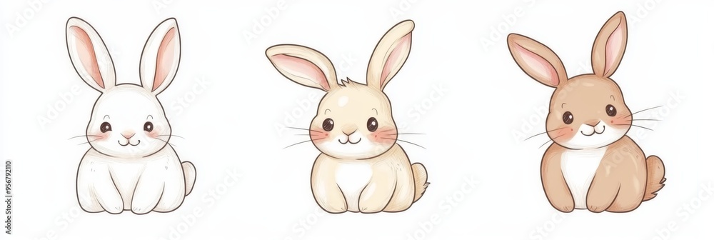 Adorable cartoon rabbits in a doodle style on a white isolated background Adorable cartoon rabbits in a doodle style on a white isolated background