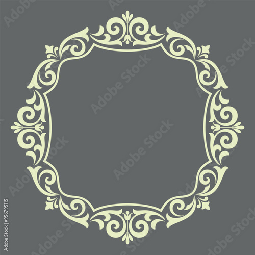 Decorative frame Elegant vector element for design in Eastern style, place for text. Floral gray and beige border. Lace illustration for invitations and greeting cards