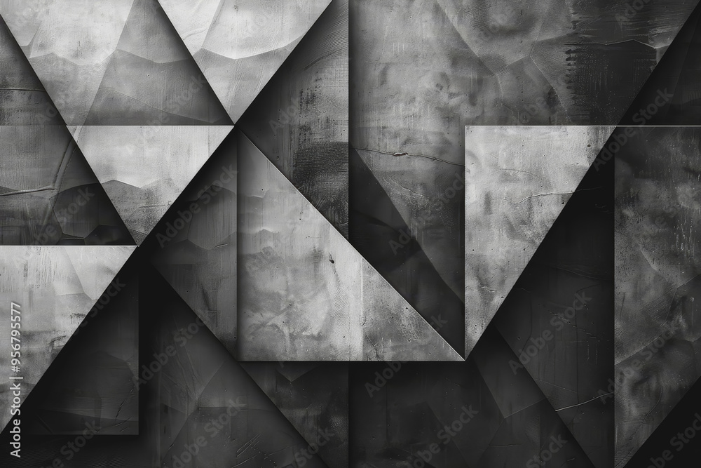 Minimalist composition of intersecting triangles. Rendered in monotone with texture and opacity.