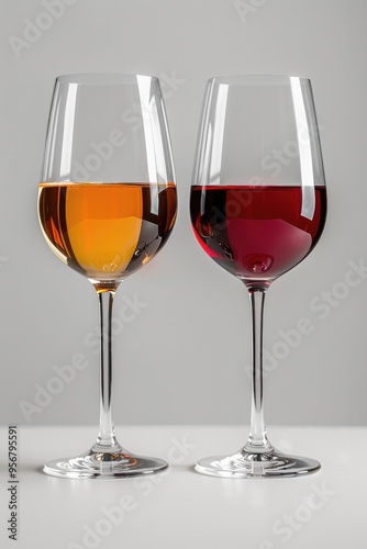 red and white Wine glass isolated on white background, full depth of field, professional photography