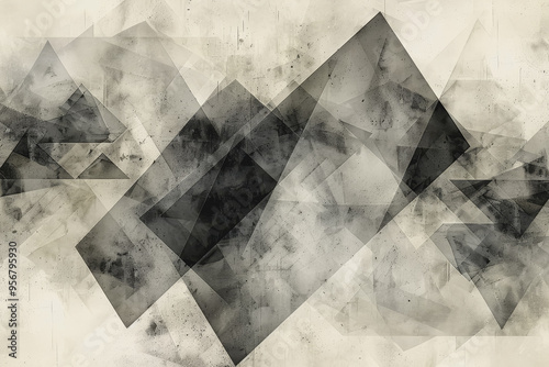 Minimalist composition of intersecting triangles. Rendered in monotone with texture and opacity.