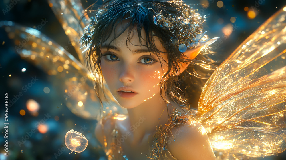 Obraz premium 海の妖精の眼差し/The Gaze of the Sea Fairy generative AI