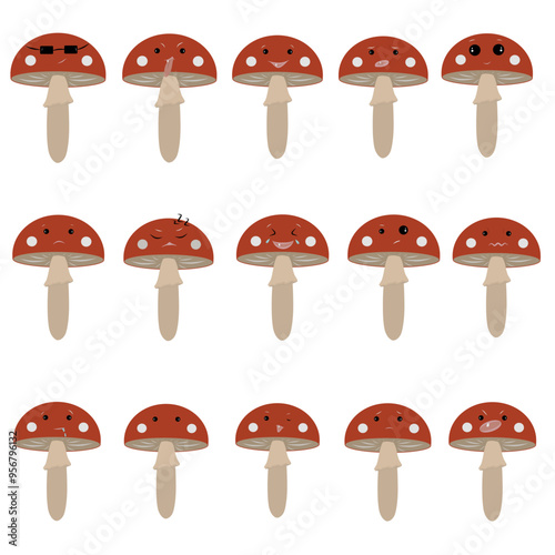 Vector illustration with fly agaric mushrooms