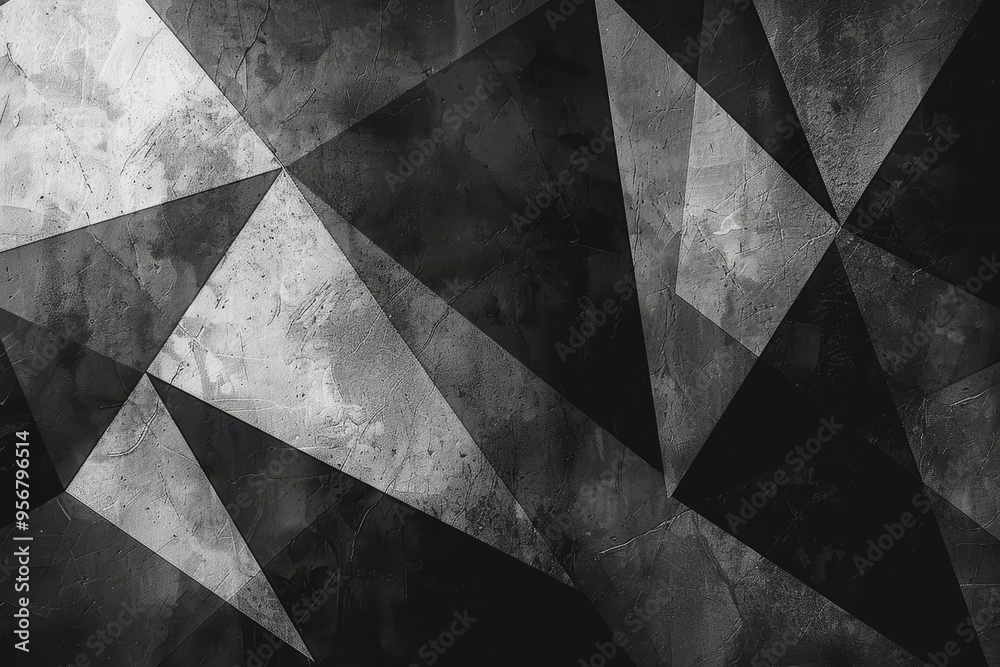 Minimalist composition of intersecting triangles. Rendered in monotone with texture and opacity.