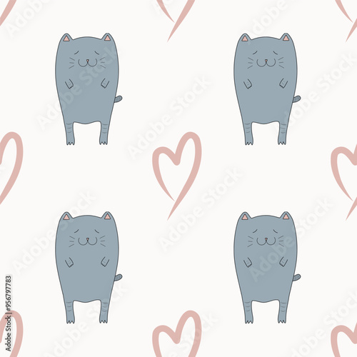Vector illustration with cat and hearts