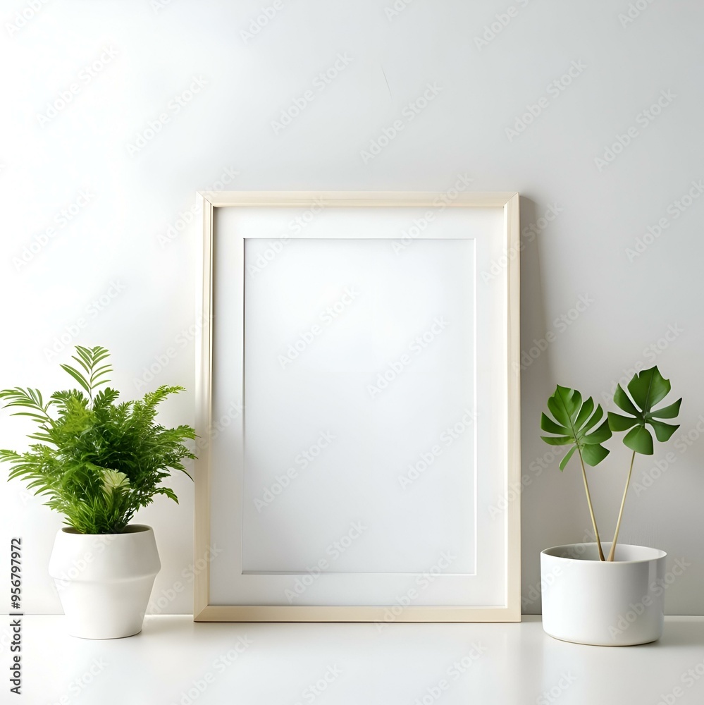 Minimalist white frame mockup with a natural touch. Minimalist white frame mockup with a natural touch.