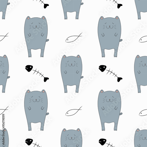 Vector illustration with cat and fishes