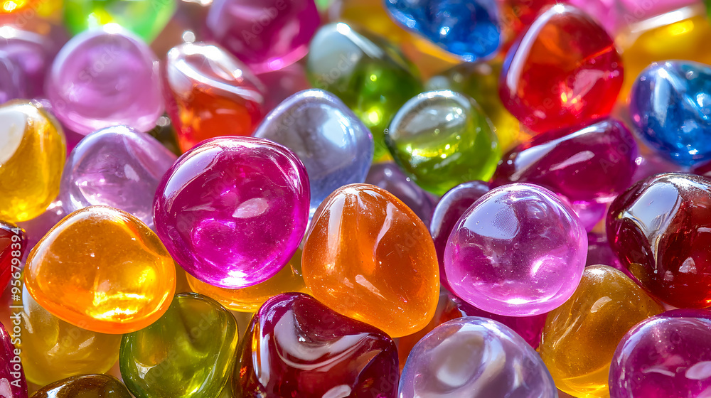 close-up of vibrant, multi-colored hard candies, each with a glossy finish close-up of vibrant, multi-colored hard candies, each with a glossy finish