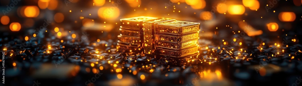 A stunning visual of stacked gold bars amidst a sea of shimmering light, symbolizing wealth and luxury. A stunning visual of stacked gold bars amidst a sea of shimmering light, symbolizing wealth and luxury.