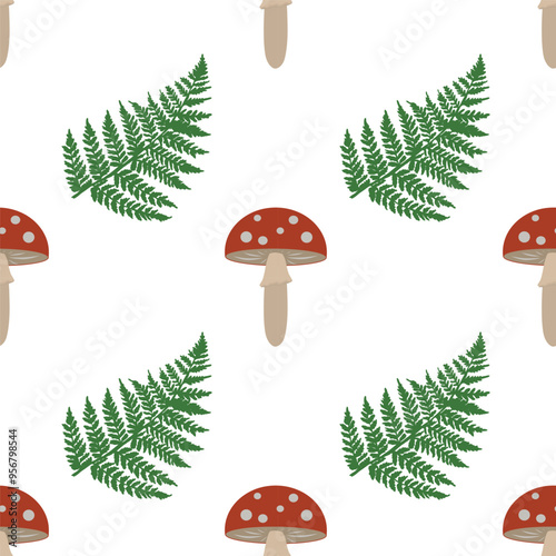 Vector illustration with fly agaric mushrooms