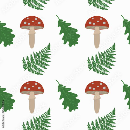 Vector illustration with fly agaric mushrooms