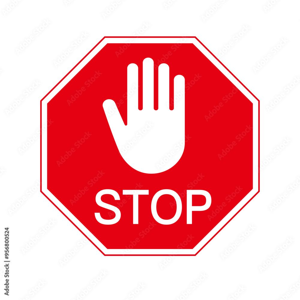 Single red hand stop sign