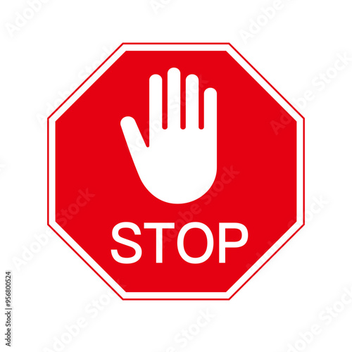 Single red hand stop sign