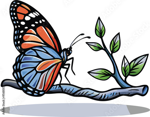Vibrant butterfly with exquisite patterns, isolated on white background - detailed macro photography of a colorful butterfly,