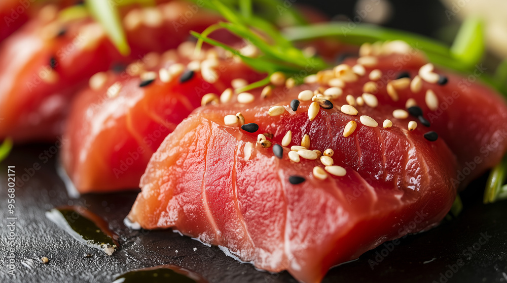 Tuna sashimi with sesame seeds