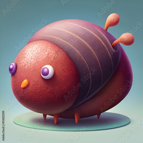 Cute 3D illustration of a friendly. bug like creature with big eyes and a textured shell. photo