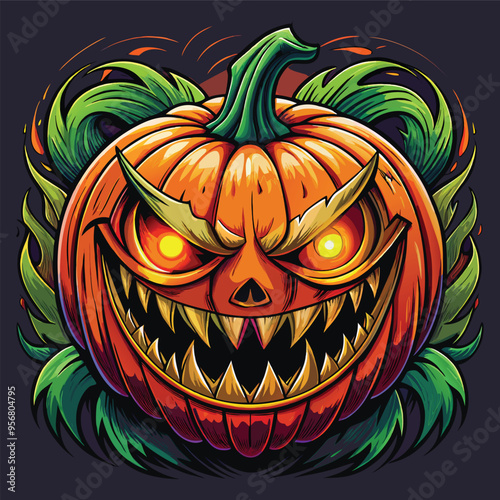 halloween pumpkin with leaves