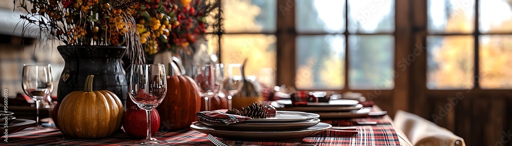 A cozy autumn dining setup with pumpkins and warm decorations, perfect for Thanksgiving gatherings and seasonal celebrations. A cozy autumn dining setup with pumpkins and warm decorations, perfect for Thanksgiving gatherings and seasonal celebrations.