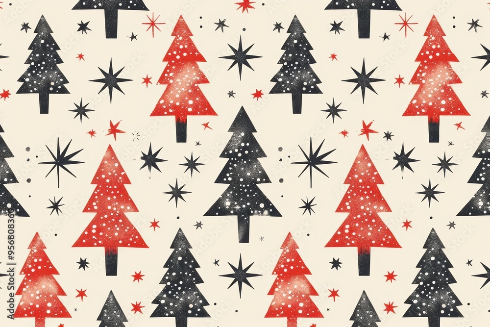 Obraz premium Christmas trees pattern wallpaper with festive design for holiday decor.