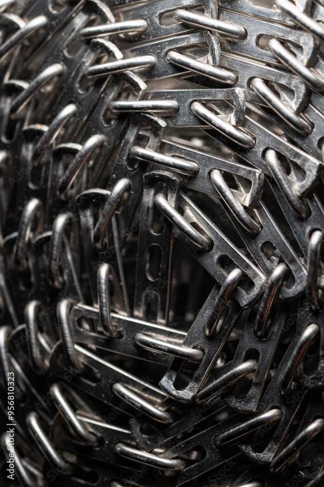 Detail of a spare coiled wire conveyor.
Detail of a spare coiled wire conveyor.