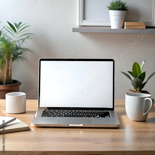 Clean and minimalist mockup of a laptop with a blank white screen. perfect for showcasing website designs. presentations. or digital artwork.