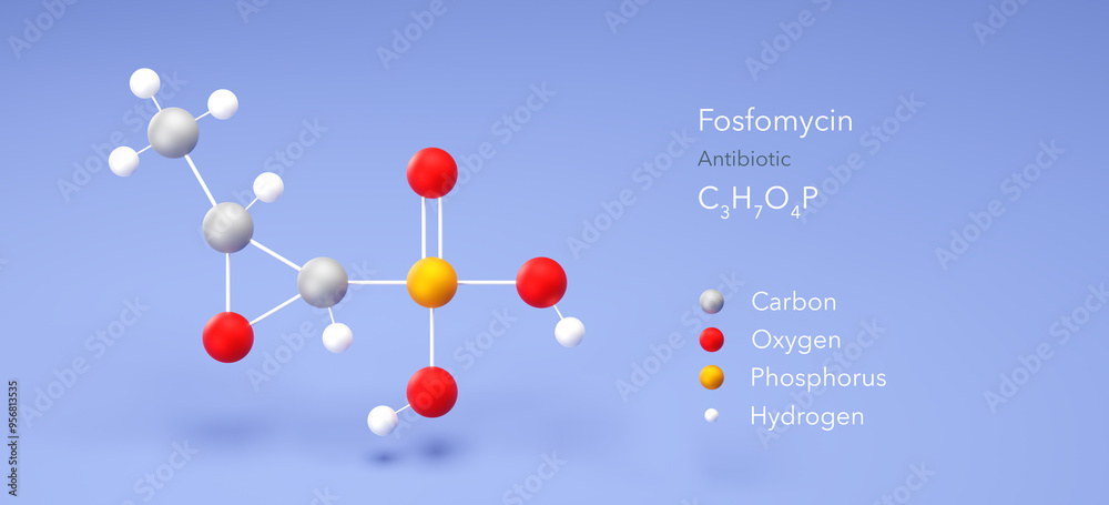 fosfomycin molecule, molecular structure, antibiotic, 3d model, Structural Chemical Formula and Atoms with Color Coding fosfomycin molecule, molecular structure, antibiotic, 3d model, Structural Chemical Formula and Atoms with Color Coding