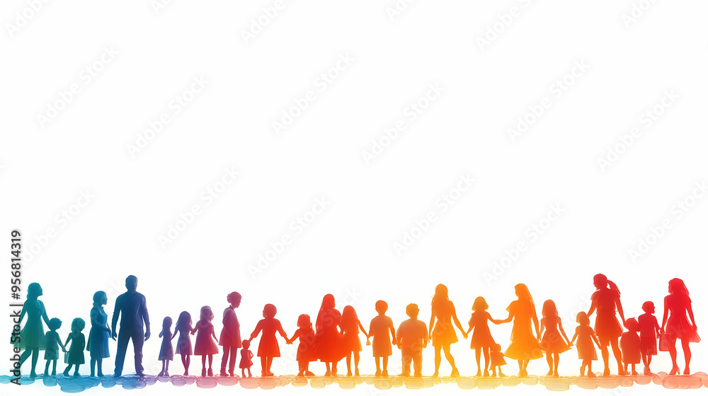 Naklejka premium 3D Family Diversity Border with Inclusivity Text concept as A clean border frame with diverse family silhouettes and the word Inclusivity at the top. The central area is left open for copy space ideal