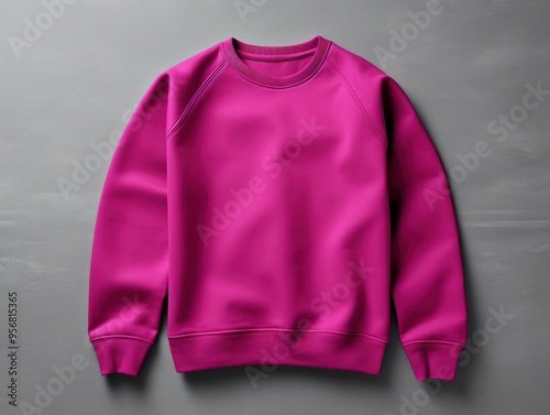 Magenta blank sweater without folds flat lay isolated on gray modern seamless background