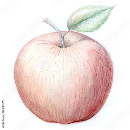A delicate hand drawn illustration of a single red apple with a green leaf. perfect for adding a touch of nature to your designs.
