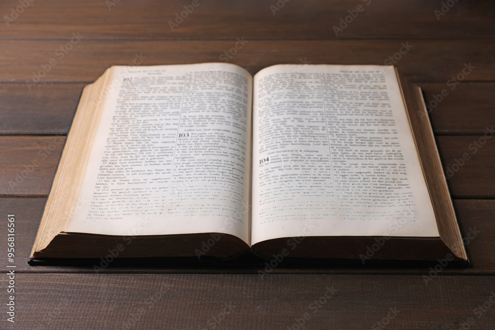 Open Bible on wooden table. Christian faith Open Bible on wooden table. Christian faith