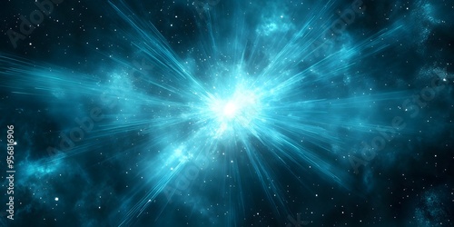 Cosmic Explosion with Blue Rays and White Stars