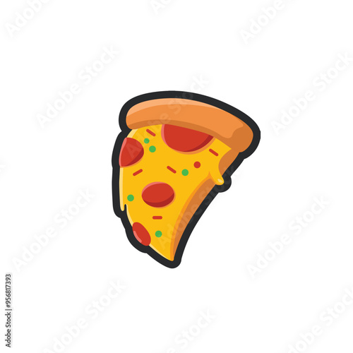 slice of pizza in outline flat vector design.