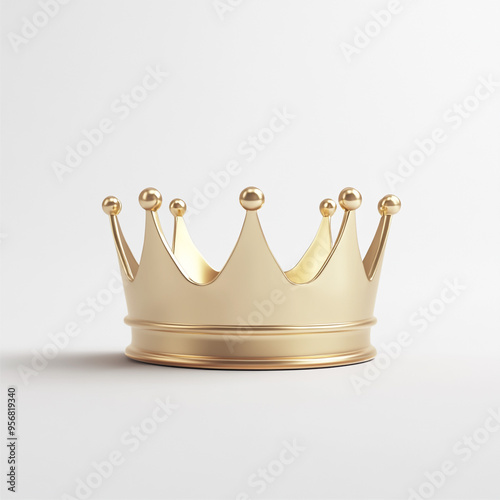 3D rendering of a golden crown isolated on a white background with a simple design. 