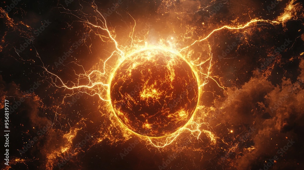 Fototapeta premium orb of energy, torus, flames, lightning