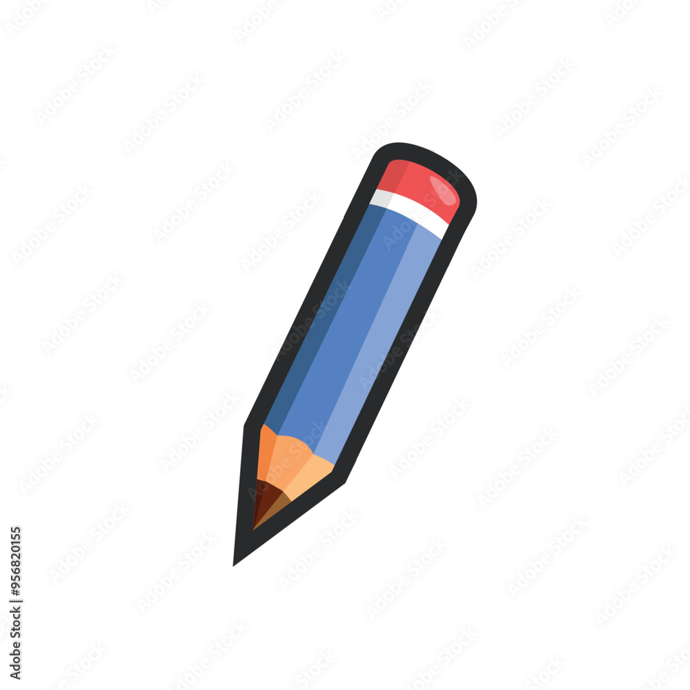 blue pencil in outline flat vector design.
