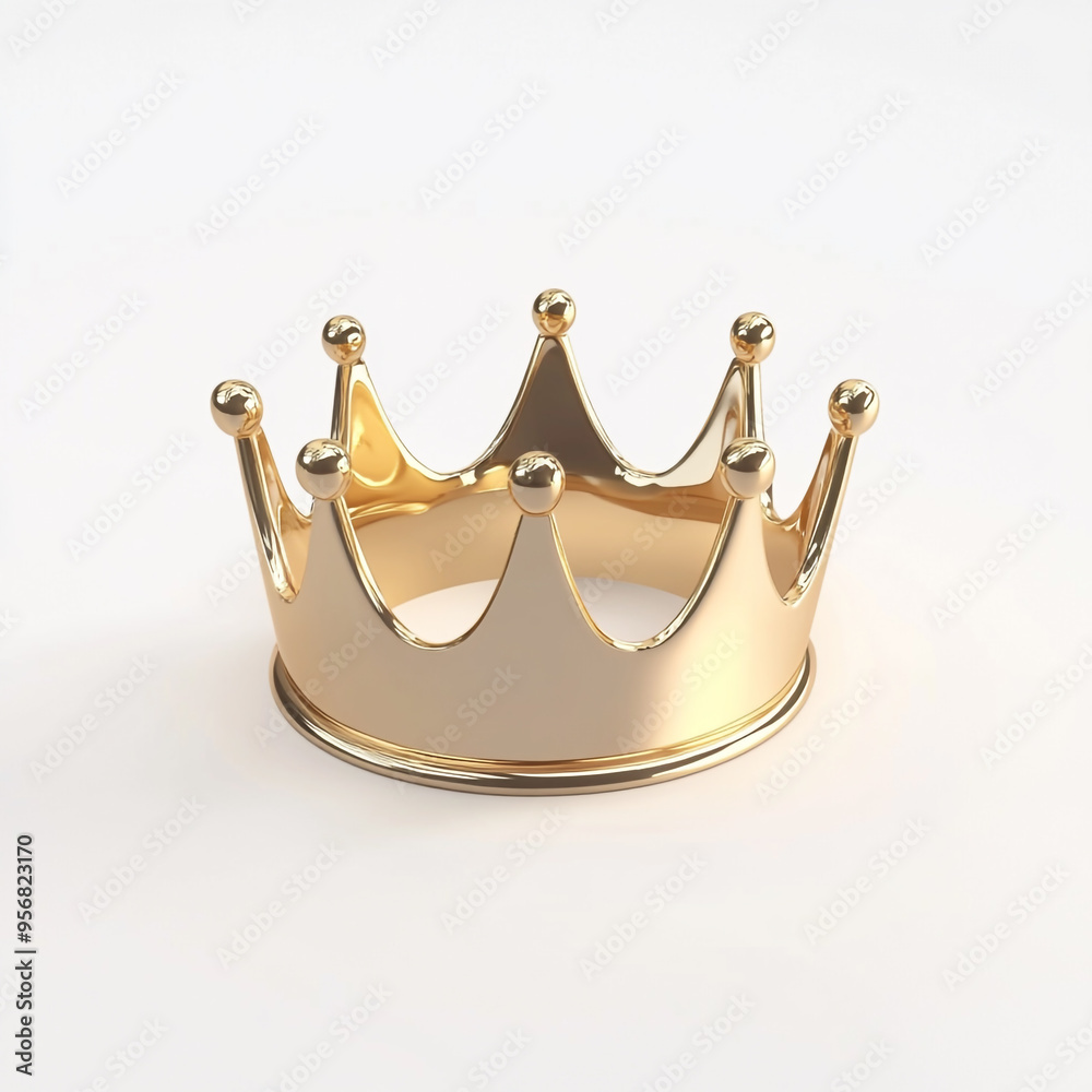 3D rendering of a golden crown isolated on a white background with a ...