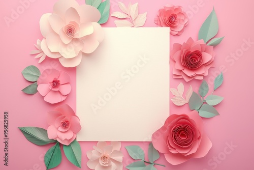Paper flowers frame a card