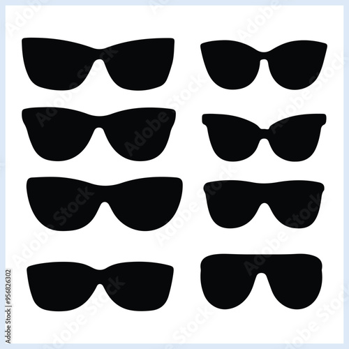Sunglasses silhouette set, glasses vector illustration, protective eyewear icon  on a white background