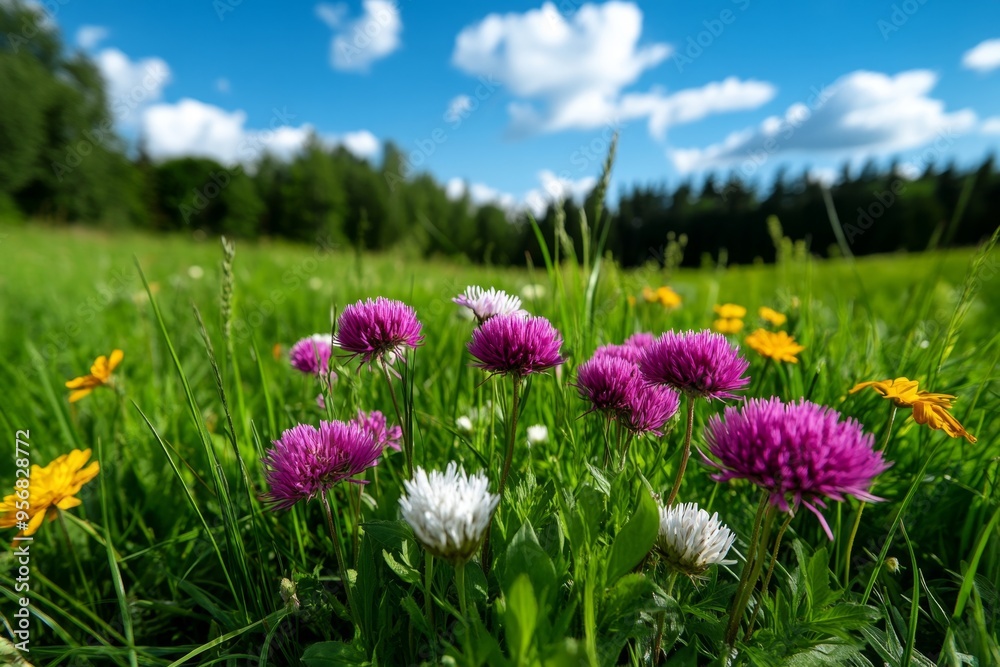 Meadow grasses, wildflowers, swaying in the breeze bring the landscape to life with movement and color Meadow grasses, wildflowers, swaying in the breeze bring the landscape to life with movement and color