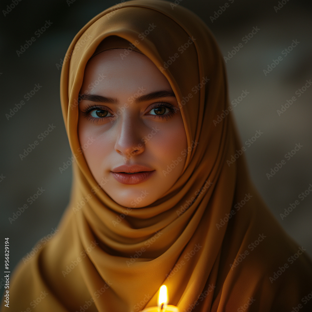 portrait of a muslim woman wearing golden hijab, beautiful, looking, Islamic concept portrait of a muslim woman wearing golden hijab, beautiful, looking, Islamic concept