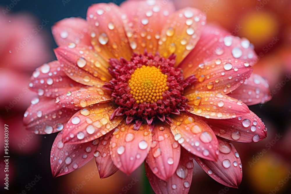 Pink Flower Dew Drops: Closeup shot of a delicate pink flower, its petals glistening with dew drops, capturing the beauty of nature's simple wonders. Pink Flower Dew Drops: Closeup shot of a delicate pink flower, its petals glistening with dew drops, capturing the beauty of nature's simple wonders.