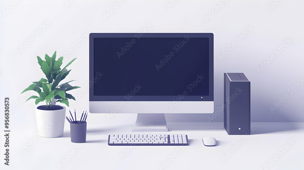 Desktop Computer and Mouse Isolated Vector concept as An isolated vector image of a desktop computer and mouse on a white background representing online learning workstations. Perfect for creating edu Desktop Computer and Mouse Isolated Vector concept as An isolated vector image of a desktop computer and mouse on a white background representing online learning workstations. Perfect for creating edu